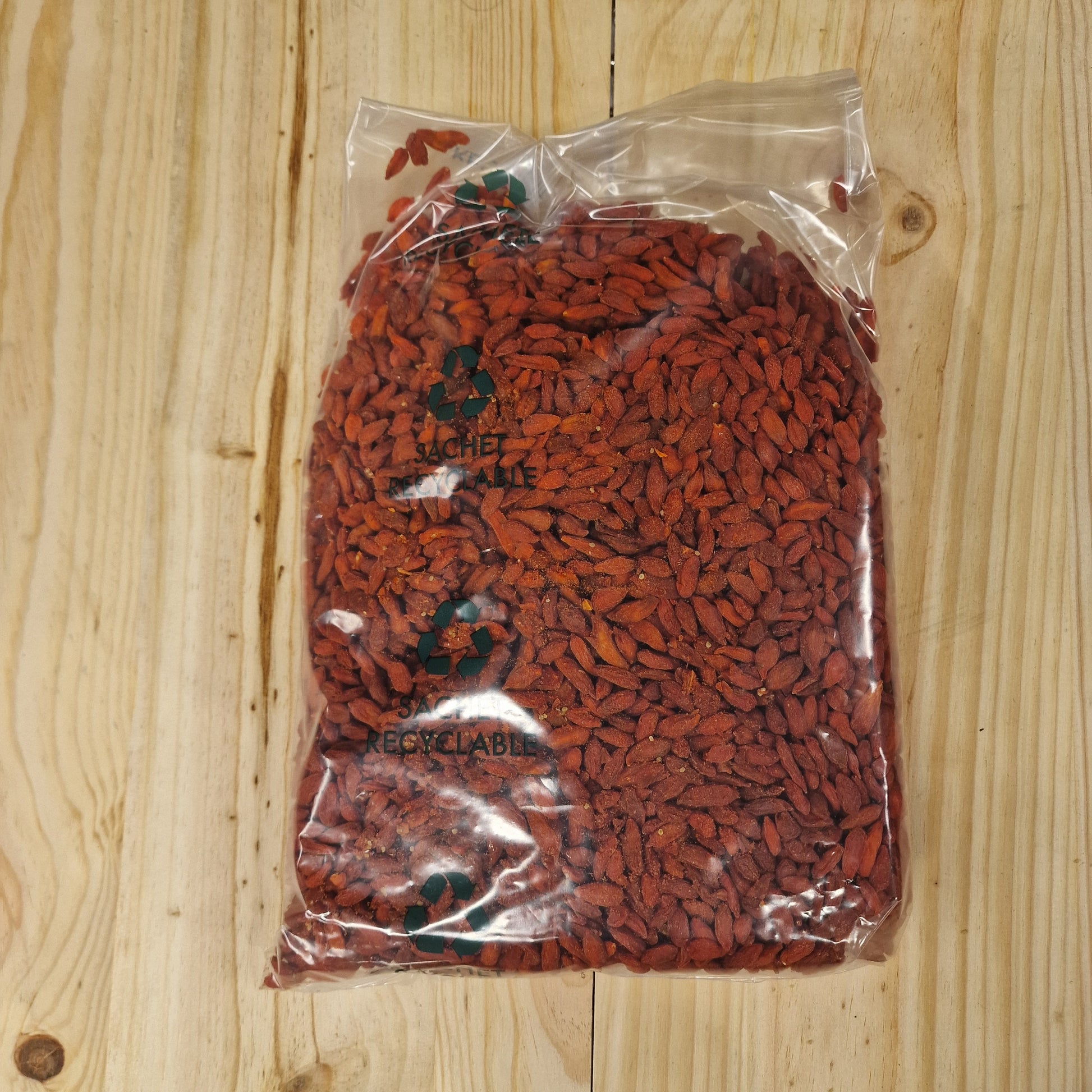 Baie de Goji biologique en sachet recyclable de 1,25 kg