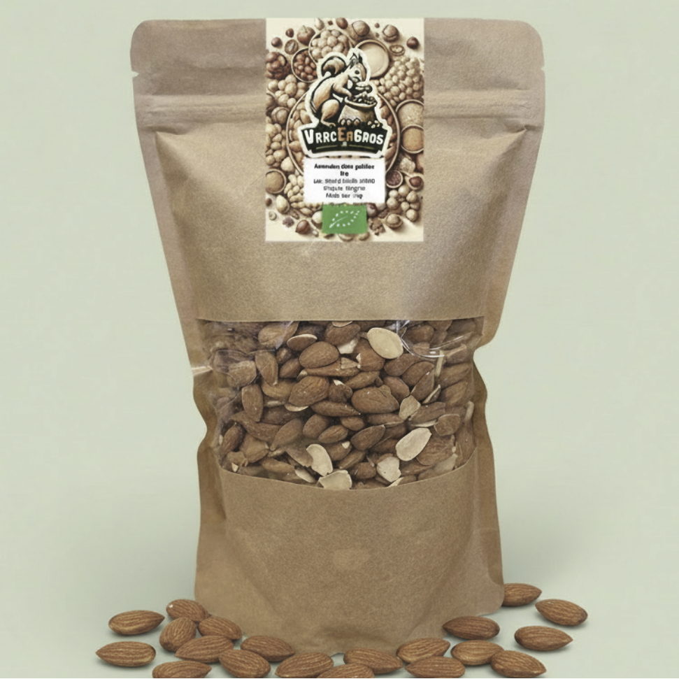Sachet d’amandes grillées bio en vrac, emballage kraft écologique