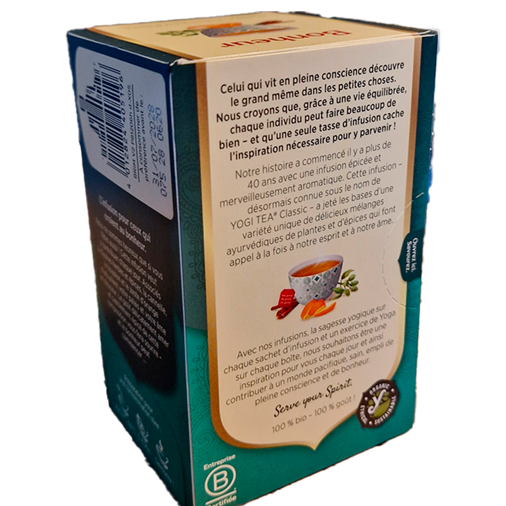 Infusion Bonheur Yogi tea Biologique verso