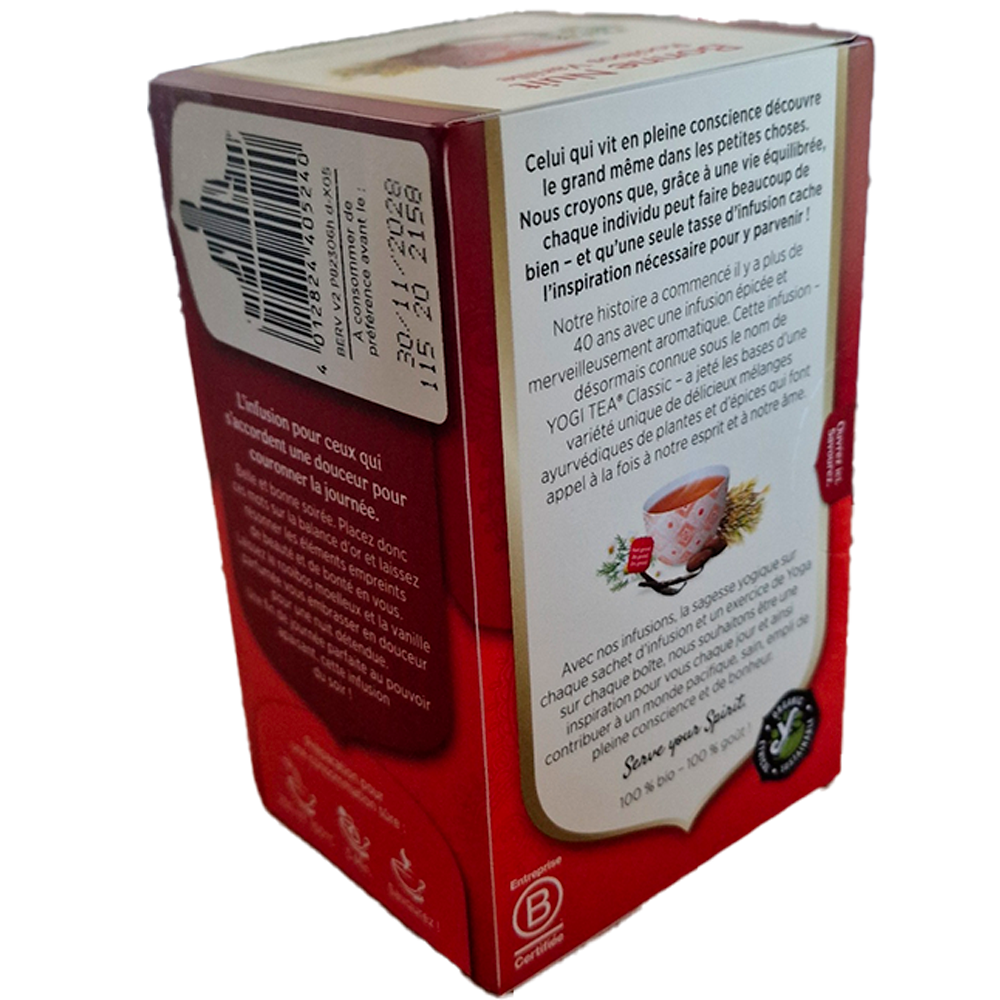 Infusion Bonne nuit rooibos vanille Yogi tea biologique verso