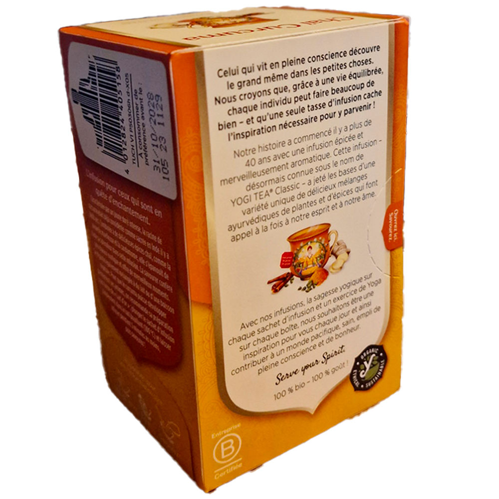 Infusion chai curcuma yogi tea biologique verso
