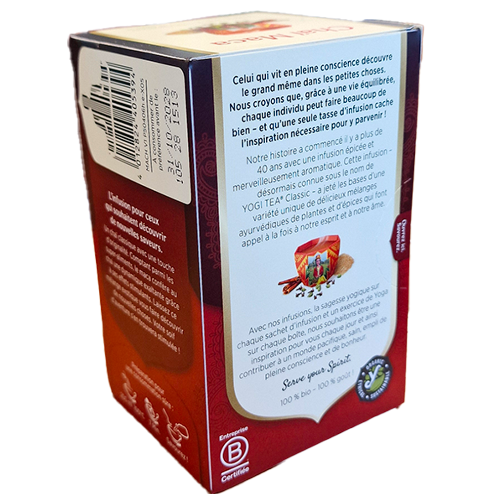Infusion chai maca biologique Yogi Tea verso