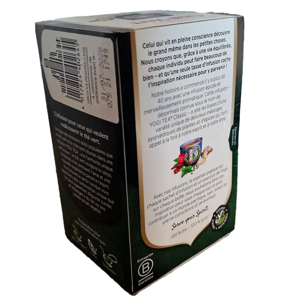 Infusion Chai Vert Yogi Tea Biologique verso