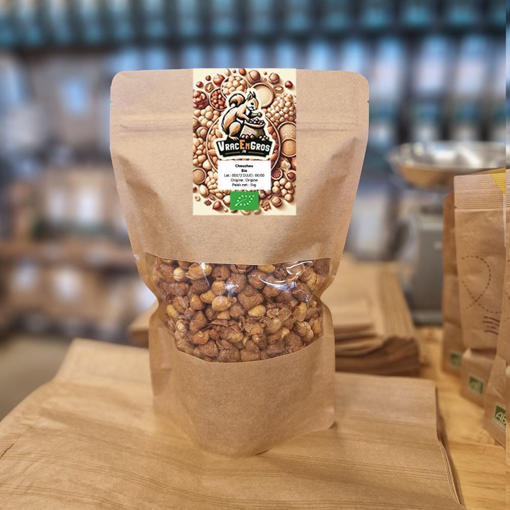 cacahuètes caramélisées biologique en sachet kraft