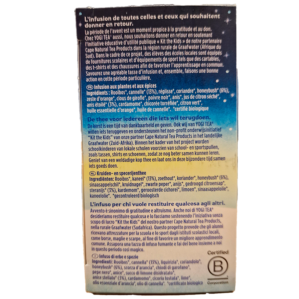 Christmas tea infusettes Yogi tea biologique ingrédients