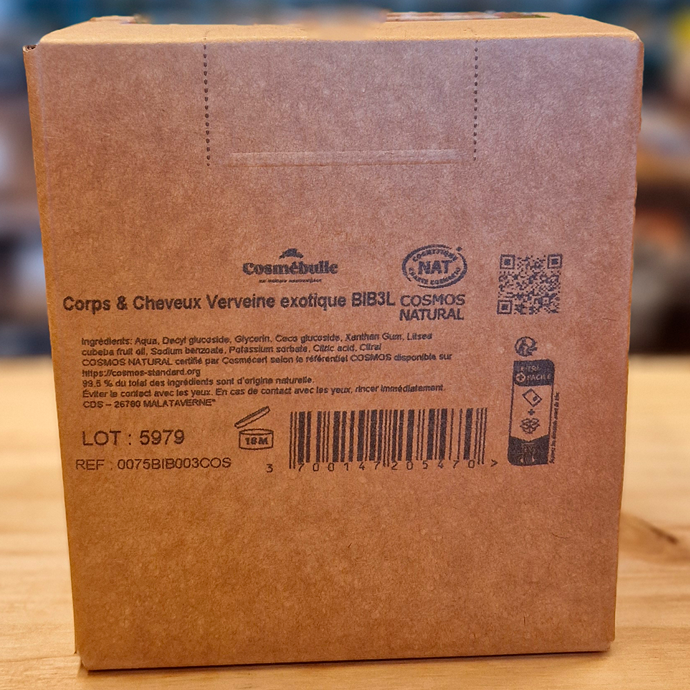 Corps & Cheveux Verveine Exotique – Certifié COSMOS Natural – Format Économique 3L ingredients