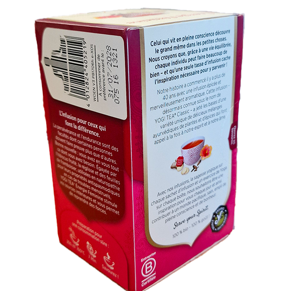 Infusion Energie Feminine Biologique Yogi Tea verso