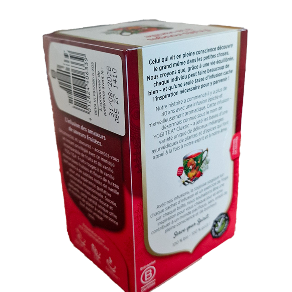Infusion Fruits rouges à la vanille Yogi Tea biologique verso