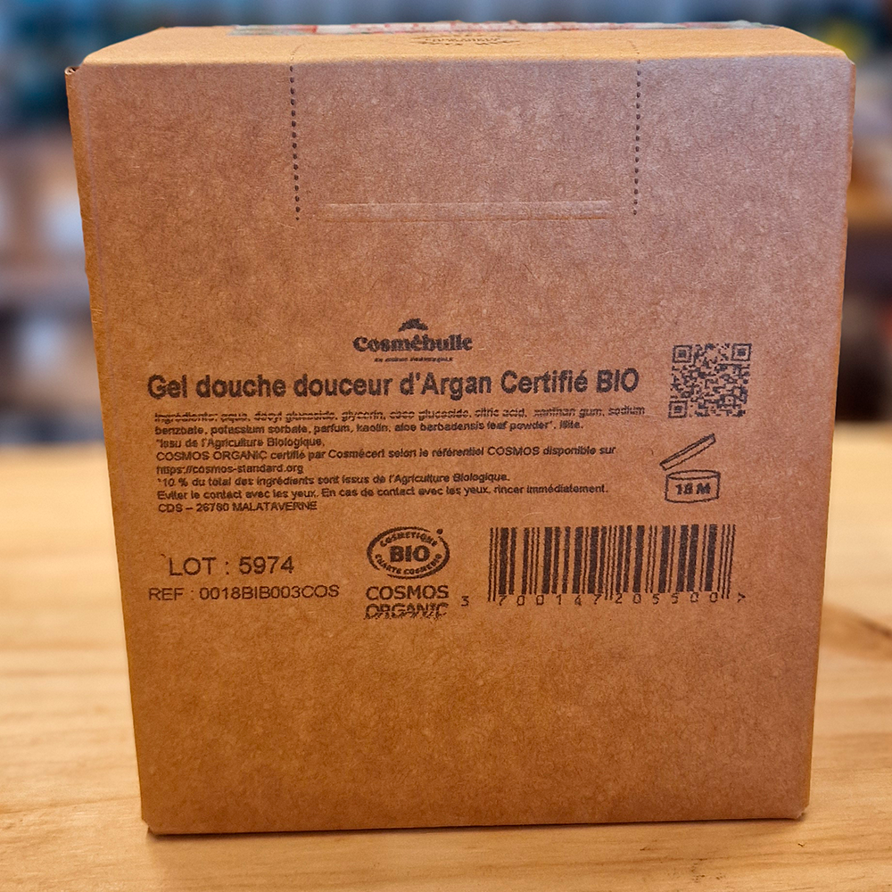 Gel Douche Douceur d’Argan Bio 3L – Certifié COSMOS Organic – Format Économique & Écoresponsable ingredients