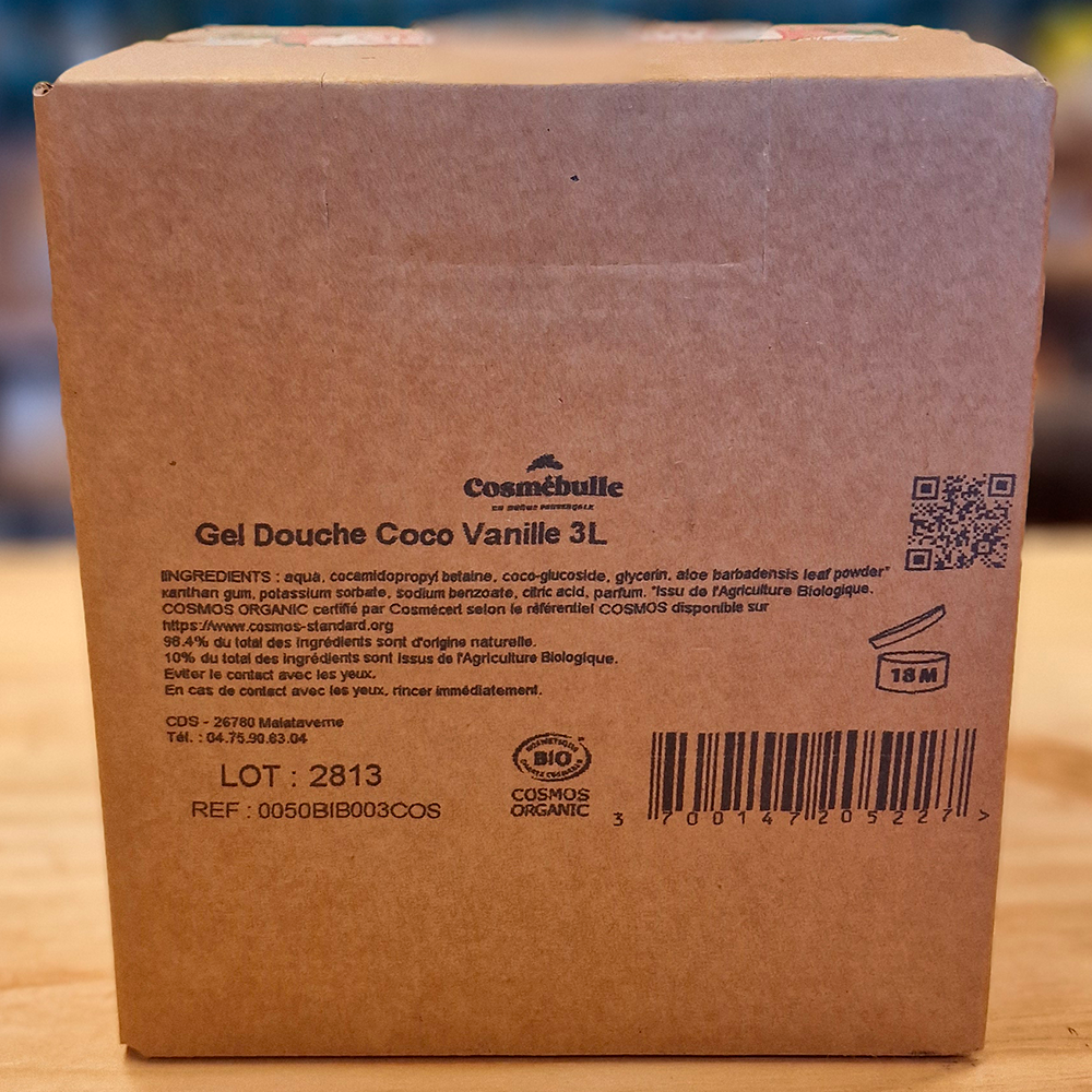 Gel Douche Coco & Vanille Bio – Certifié COSMOS Organic – Format Économique 3L ingredients