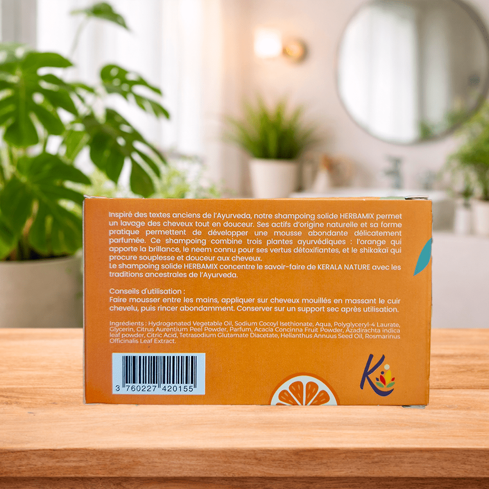 Shampoing solide ayurvédique Herbamix 70 g – Kerala Nature Shampoing en vrac - Vracengros.fr