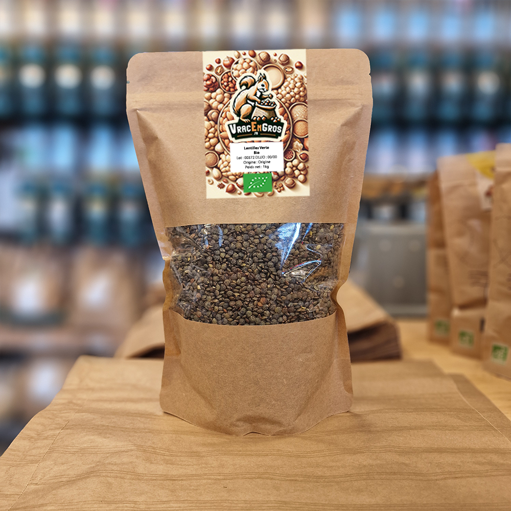 Lentilles verte biologique en sachet kraft