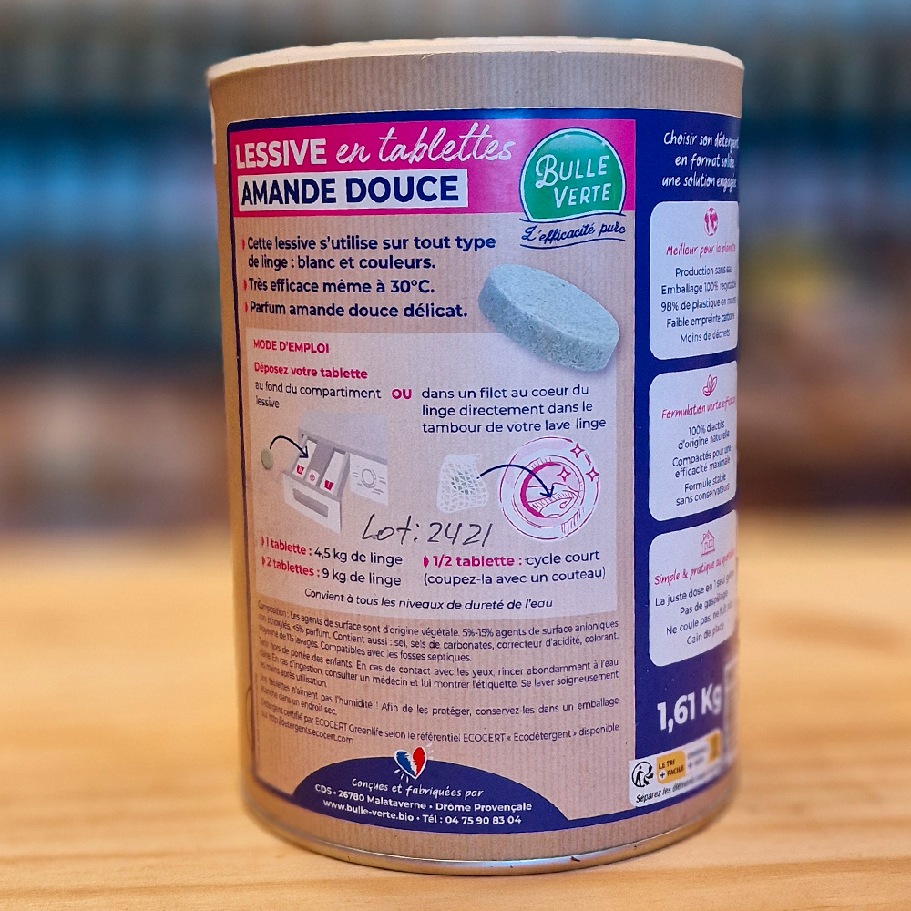 Lessive en tablettes amande douce 115 Tabs, 100% naturelle  ingrédients
