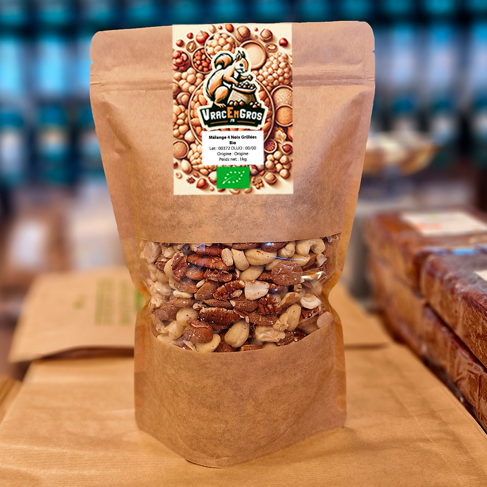 Mélange 4 noix Grillées biologique en sachet kraft