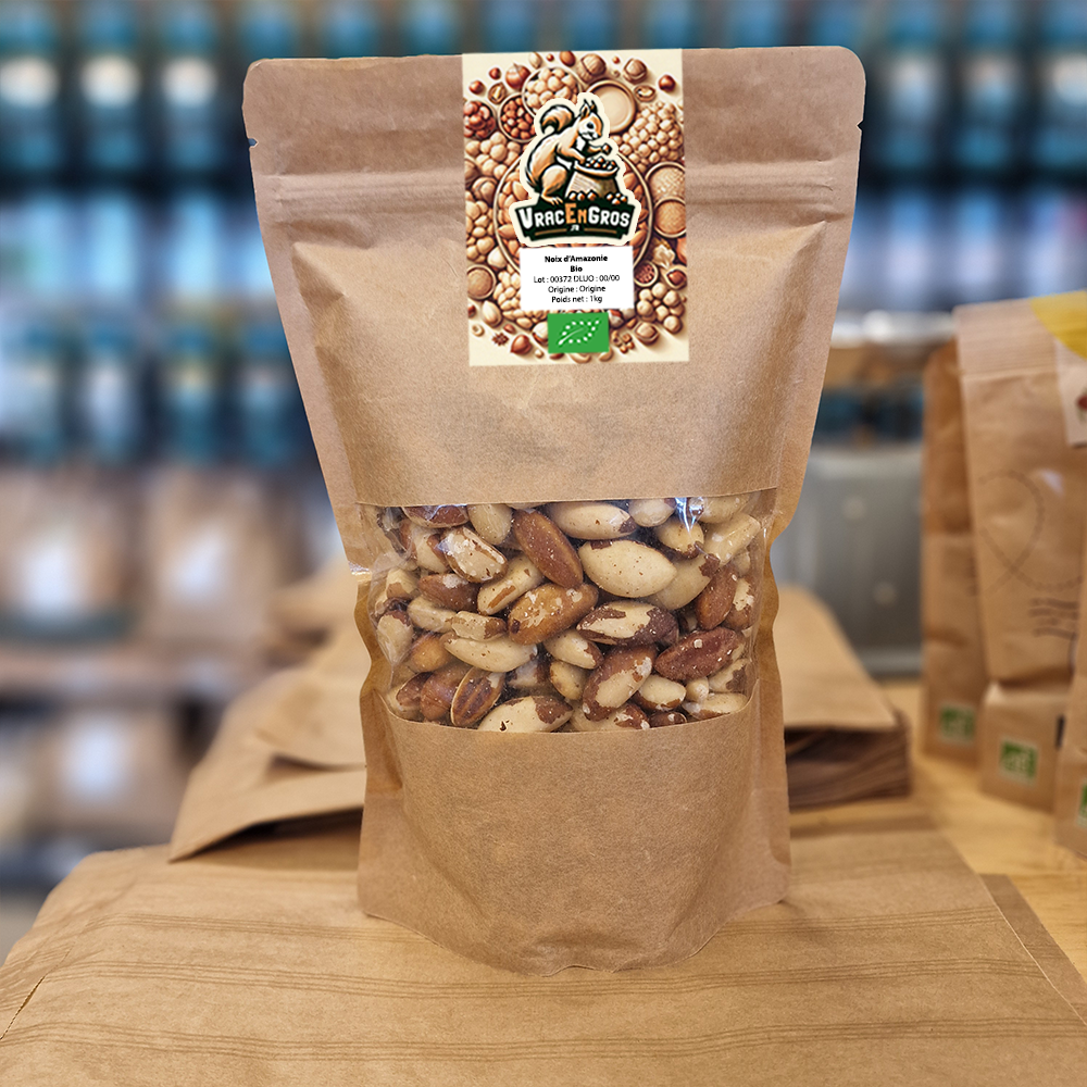 Sachet de noix du brésil bio en vrac, emballage kraft écologique