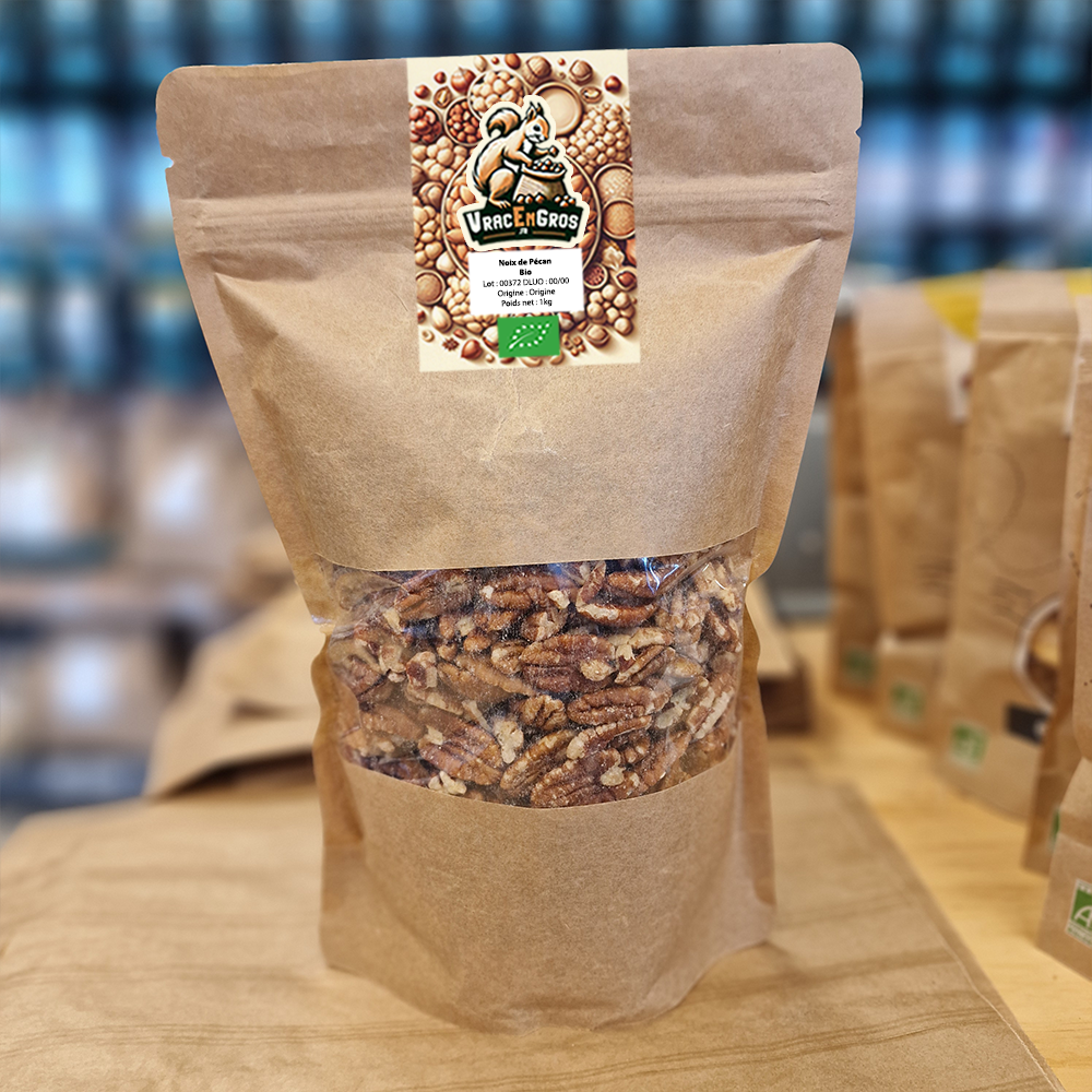 Sachet de noix de pécan bio en vrac, emballage kraft écologique