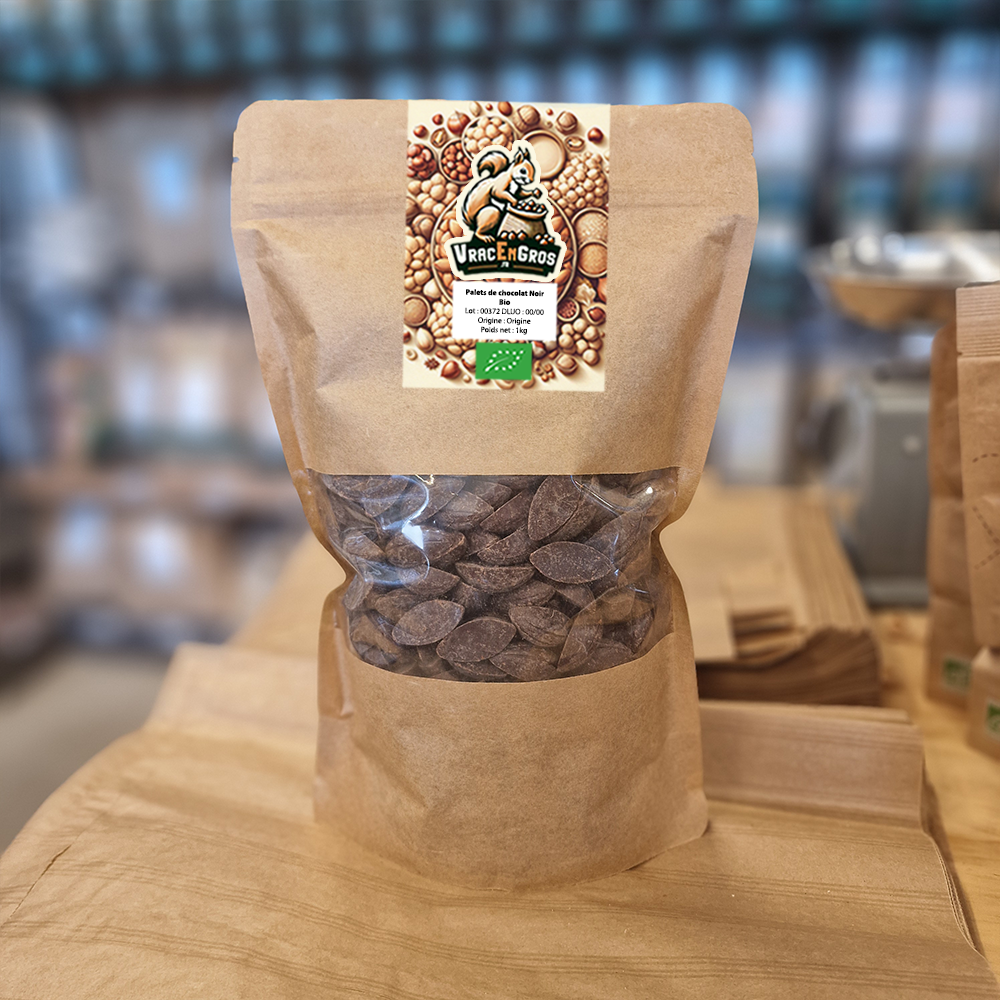 Palets de chocolat Noir 72% biologique EQUITABLE KAOKA en sachet kraft