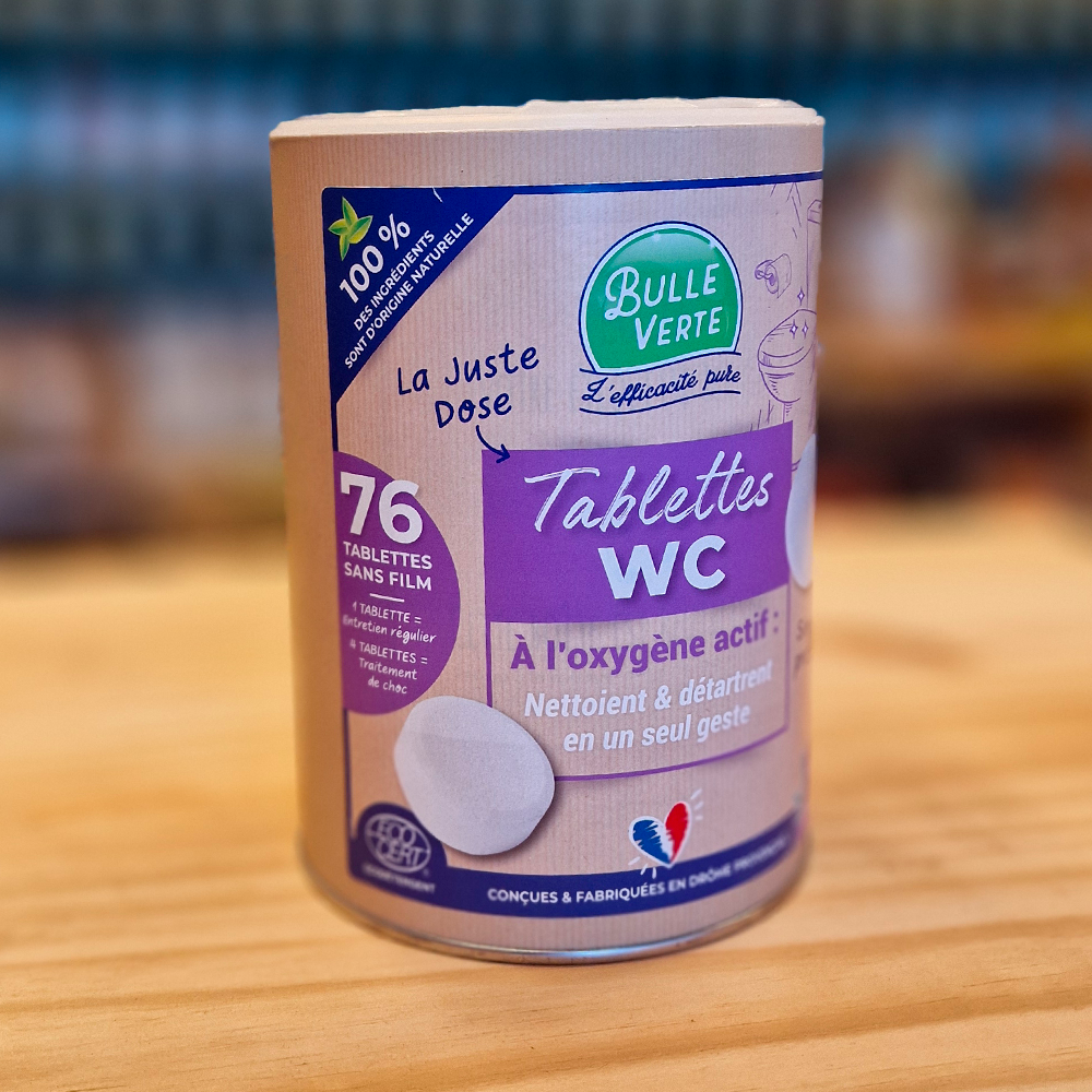 Tablettes WC 76 à l'oxygène actif nettoient et détartrent en un seul geste. Comsebio et fabriquer en France autre vue