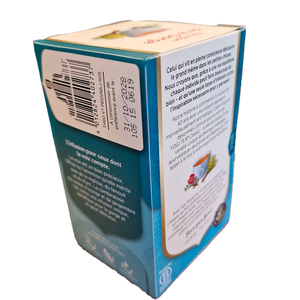 Yogi Tea Réconfort de la gorge infusion biologique verso