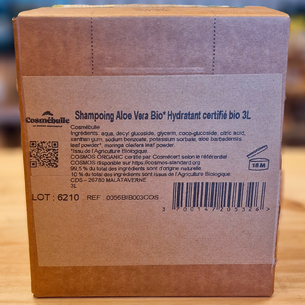Shampoing Aloe Vera Bio Hydratant – Certifié bio – Format Économique 3L ingredients