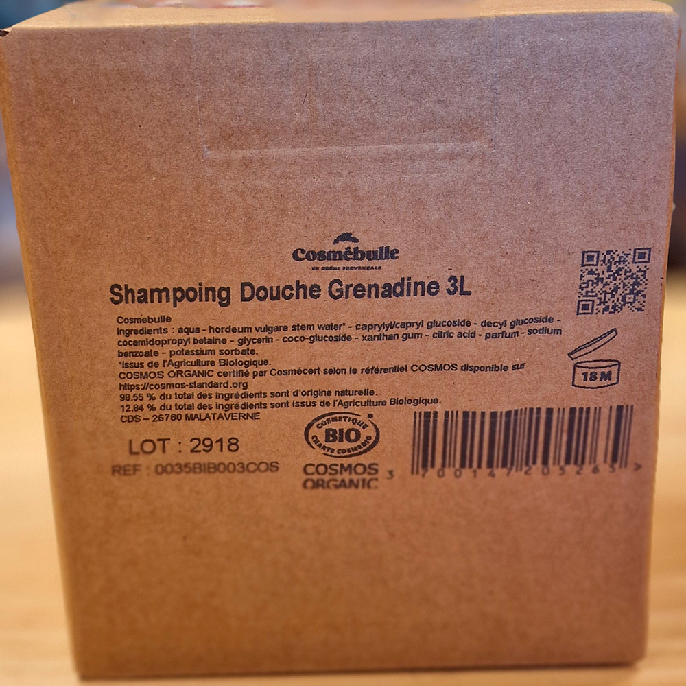 Shampoing Douche Grenadine Bio 2-en-1 – Certifié COSMOS Organic – Format Économique 3L ingredients