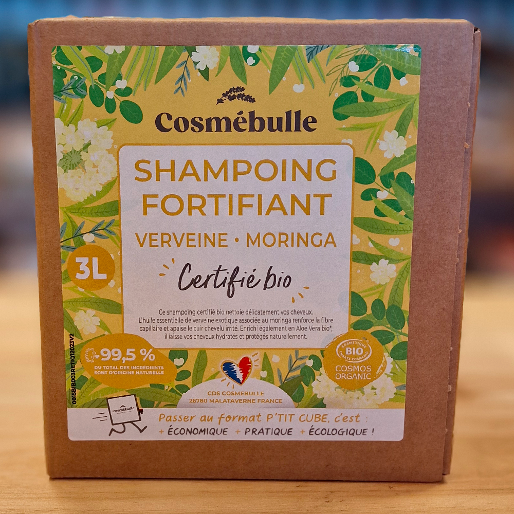 Shampoing Fortifiant Verveine & Moringa Bio – Certifié COSMOS Organic – Format Économique 3L