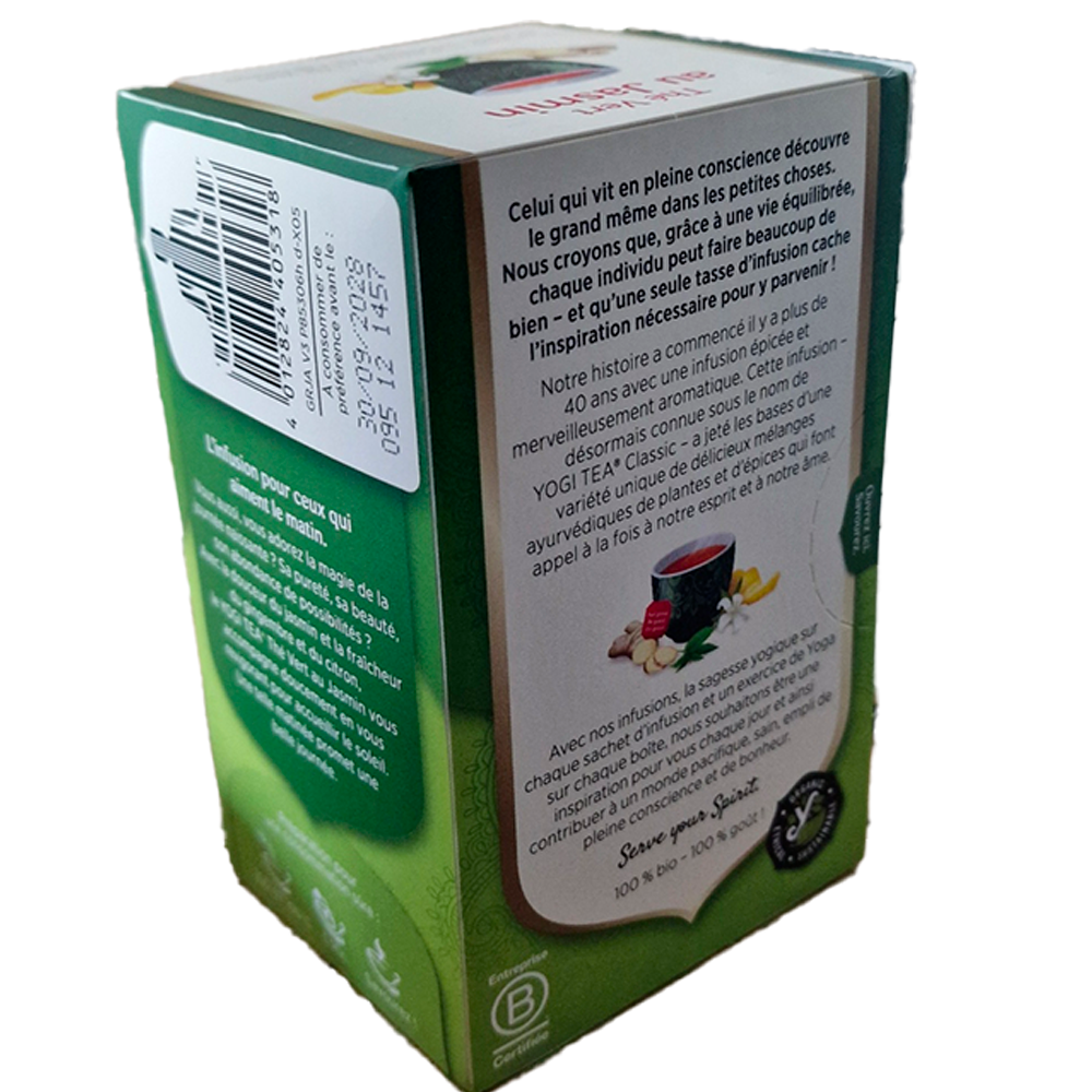 Infusion Thé vert au Jasmin Yogi Tea Biologique verso