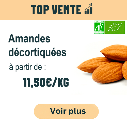 Amandes décortiquées bio à partir de 11,50€/kg